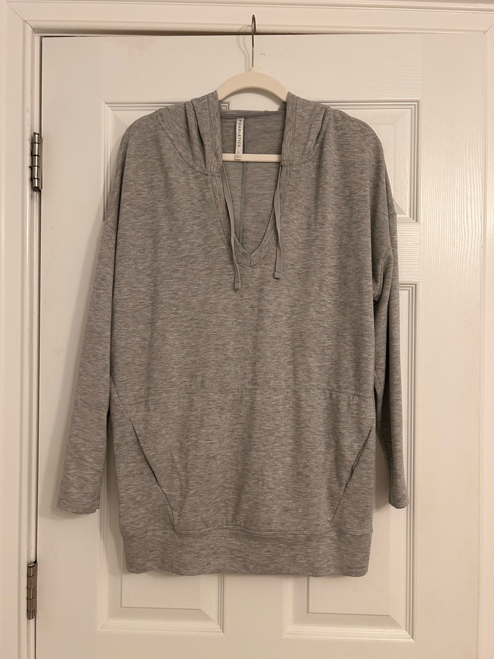 Fabletics Athena Deep V-Neck Hoodie Sweatshirt Gray Relaxed Fit [Small]